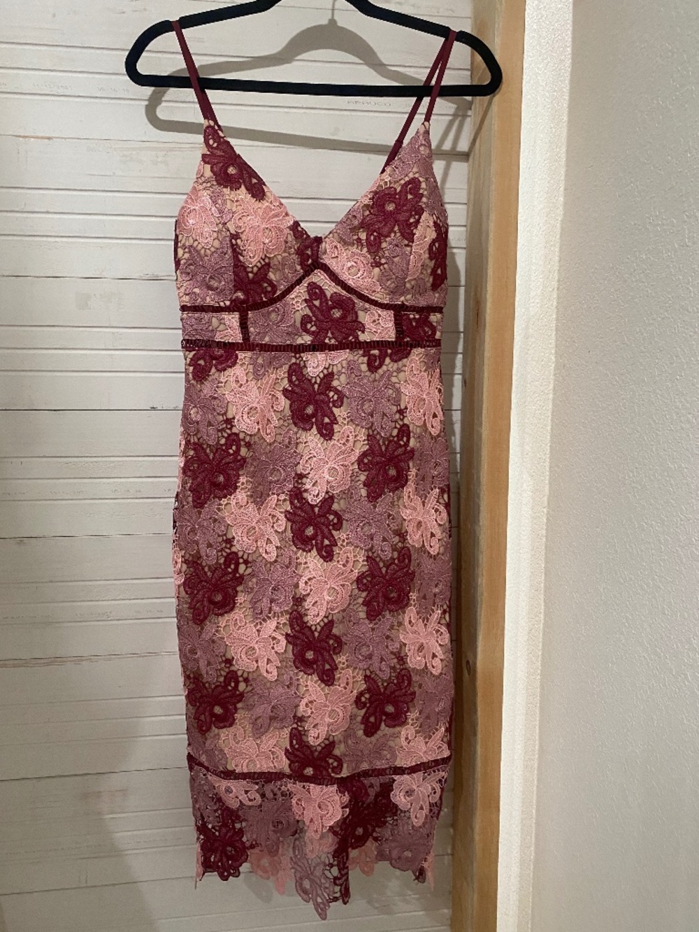 pink and burgundy lace dress